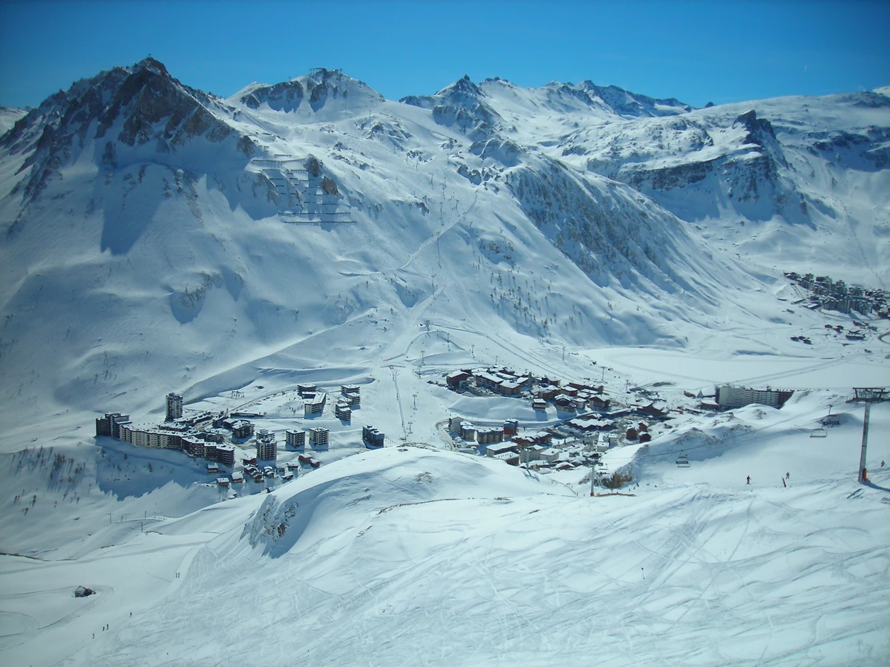 A view over the mountainous snow covered resort of Avoriaz in France