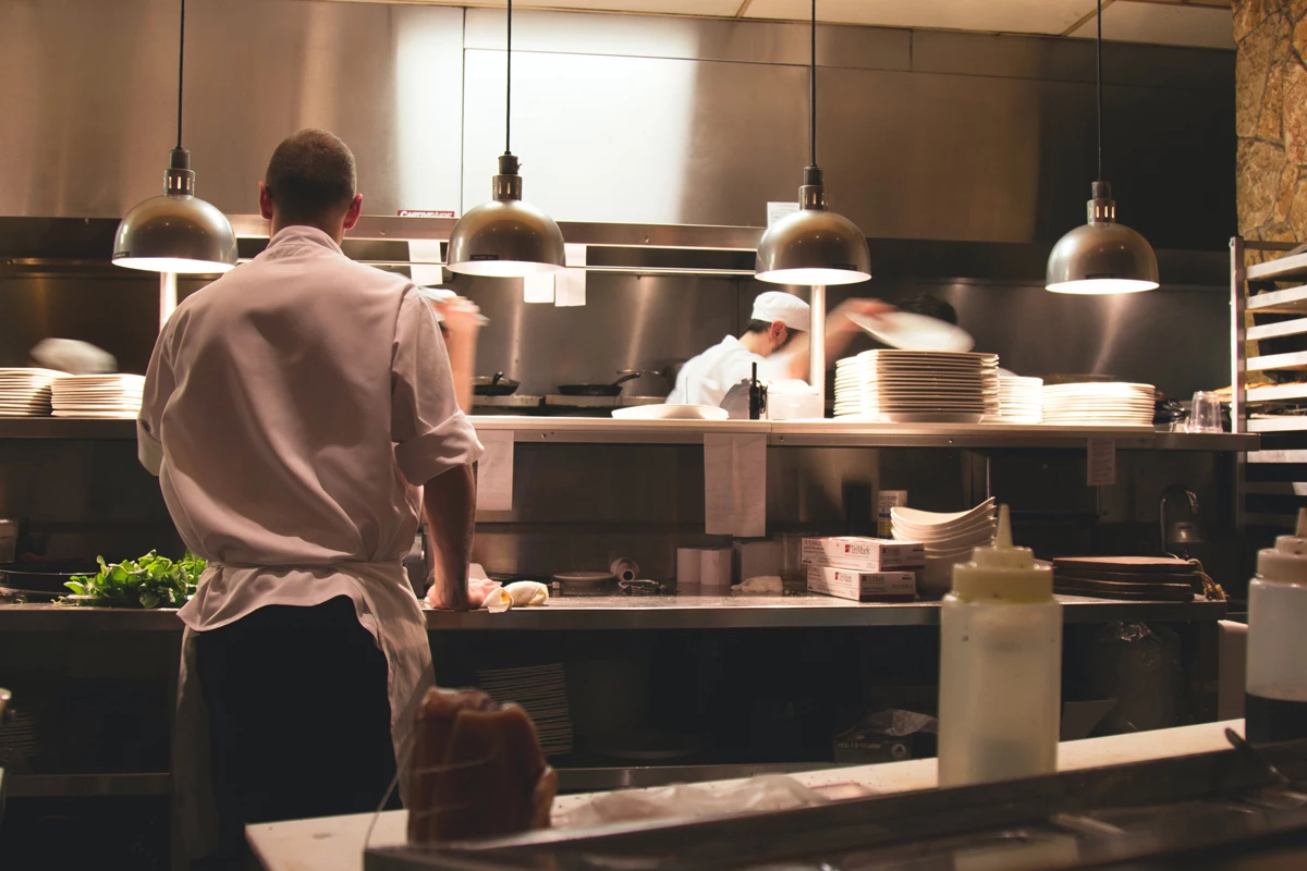 A busy restaurant kitchen during service