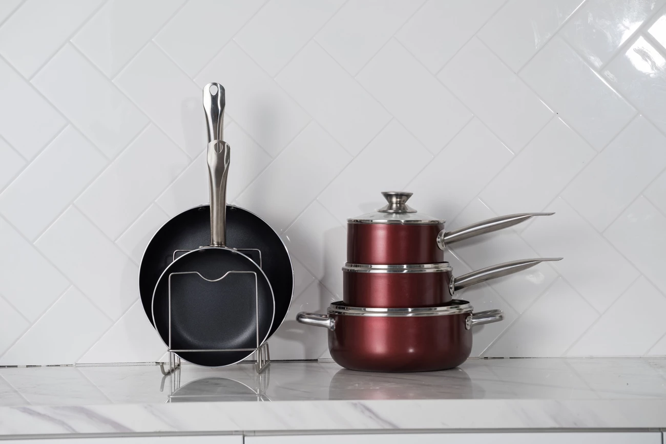 New kitchen utensils displayed on a a kitchen counter top