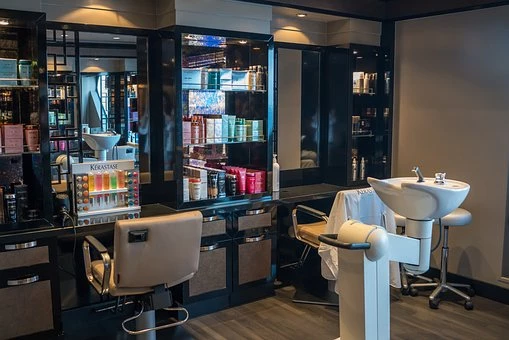 An interior of a beauty salon with state of the art  beauty products and equipment