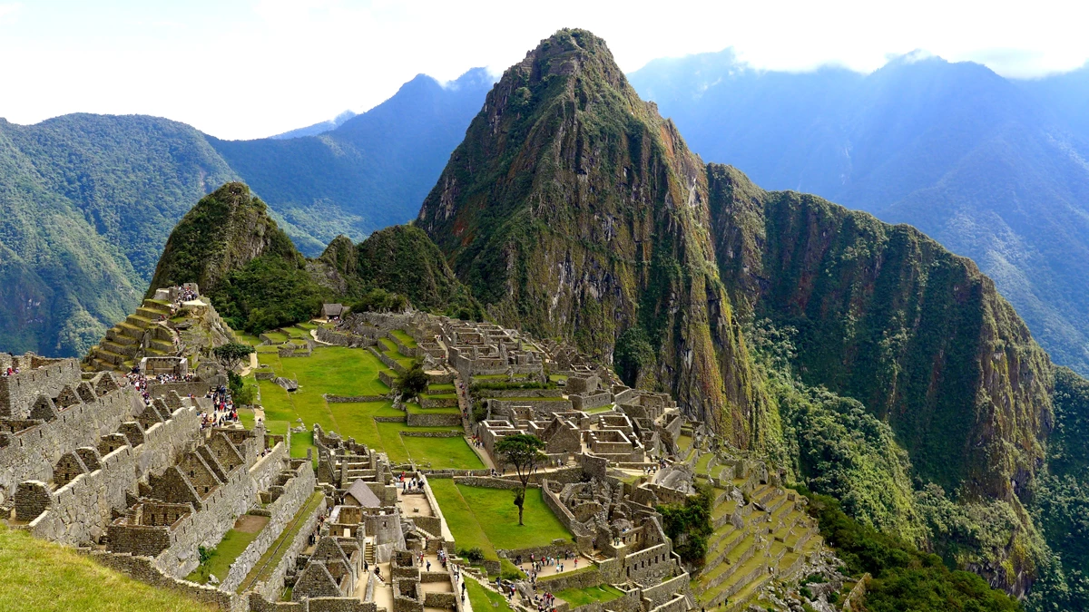 The ancient city of Machu Picchu on-top of the mountains in Peru