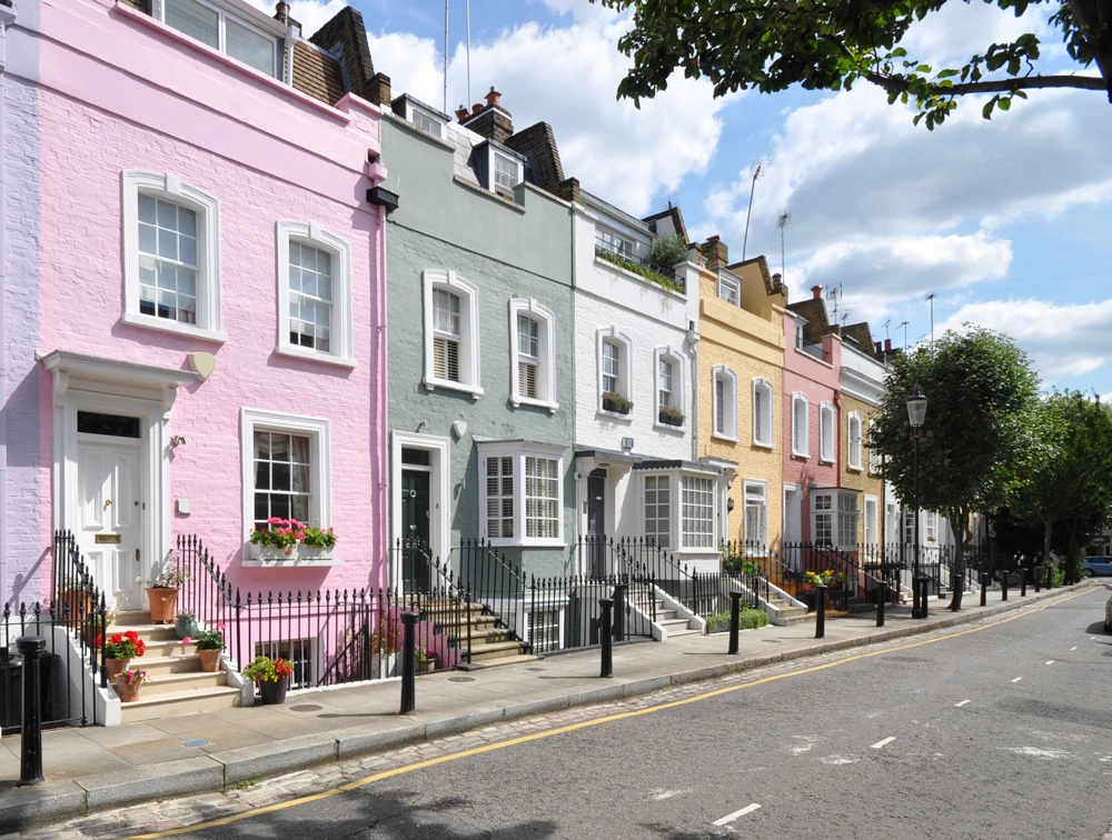 A row of colourful terrace housing