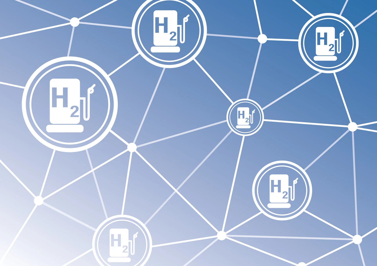 A graphic of hydrogen fuel particles linking together