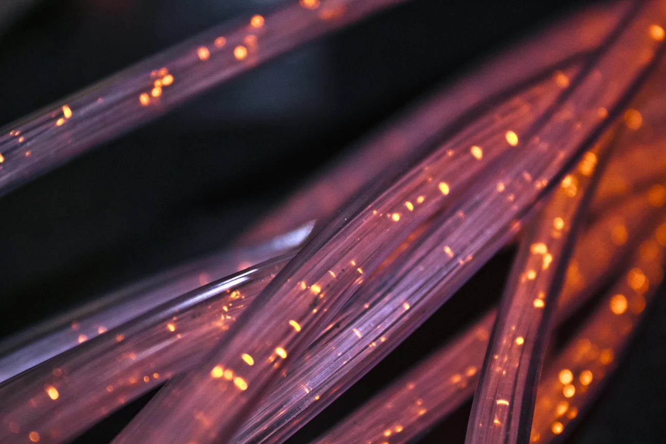 Fibreoptic cable with light seen through the tubing