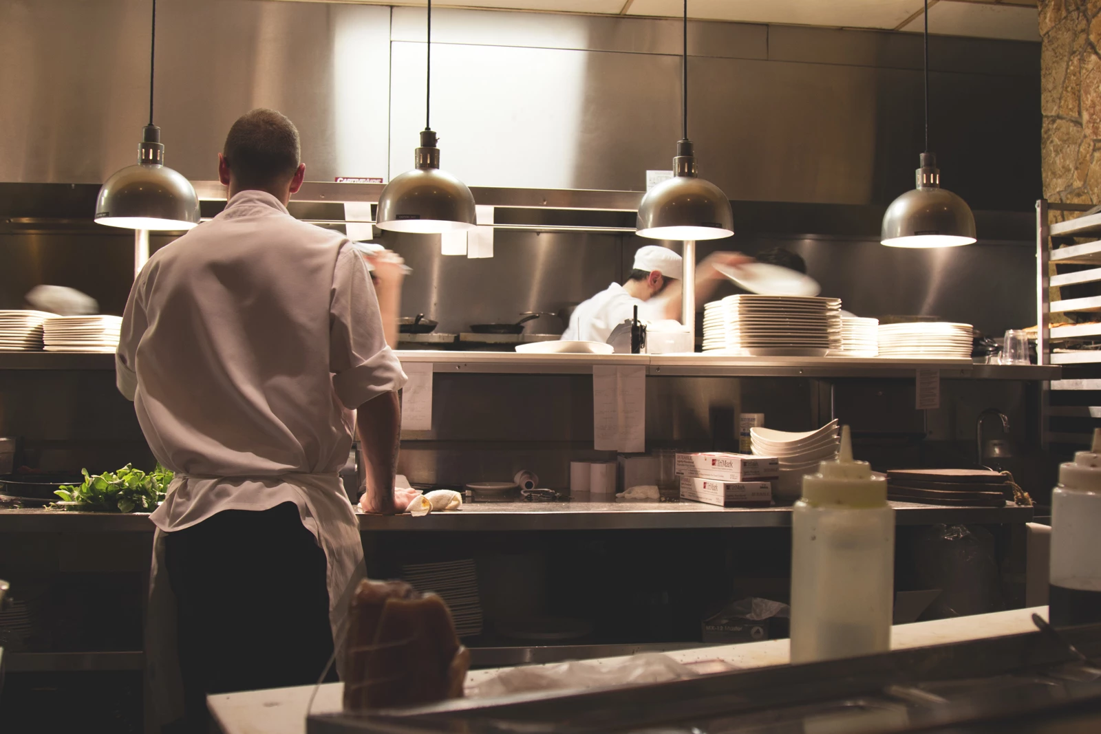 A busy kitchen in a restaurant