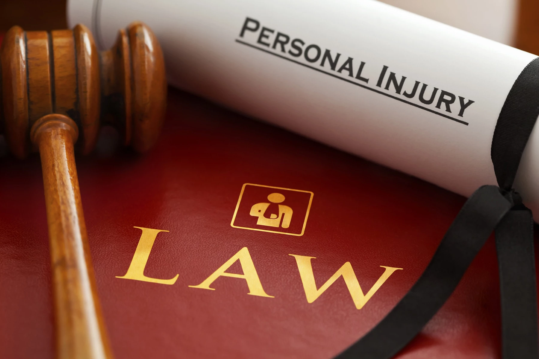 A law book and a gavel with a personal injury document