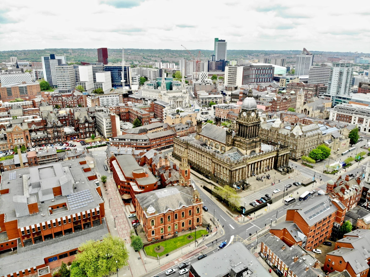 A view high-up over the city of Leeds